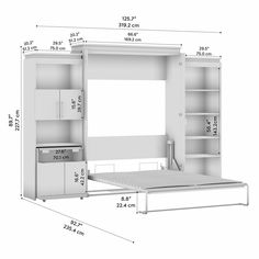 a drawing of a bed with built in cabinets