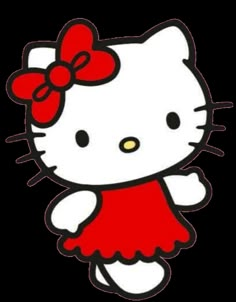 an image of a hello kitty with a bow on it's head and red dress