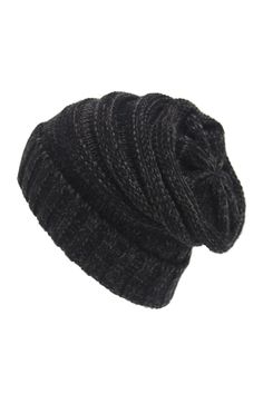 Solid Ruched Knitted Hat Slouchy Hats For Cold Weather, Black Slouchy Crochet Hat For Winter, Casual Yarn Bonnet For Fall, Solid Color Slouchy Knitted Hat, Black Slouchy Knitted Hat, Slouchy Solid Knitted Hats, Slouchy Knitted Solid Color Hat, Casual Black Slouchy Crochet Hat, Slouchy Knit Hat For Fall