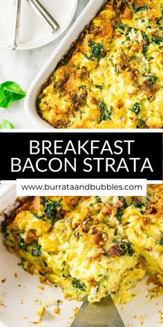 breakfast bacon strata casserole with spinach and cheese