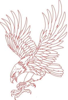 an eagle with red lines on it's wings is shown in the shape of a bird