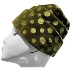 1960s Jan Leslie olive green polka dot velvet pleated turban-style toque hat. Size Small-Medium Turban Mode, Historical Hats, Black Straw Hat, Independent Study, Vintage Style Hat, Pixie Hat, Floral Hat, Feather Hat, Turban Style