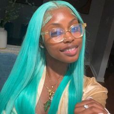 Lake Brilliant Blue Color/ Mint Green Color/ Neon Green Color/ Straight 13x4 Human Hair Lace Front Wigs Blue Straight Hair, Human Hair Lace Front Wigs, Teal Hair, Hair Lace Front Wigs, Dyed Hair Inspiration, Pretty Hair Color, Dope Hairstyles, Front Lace Wigs Human Hair, Hair Inspiration Color