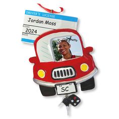 PRICES MAY VARY. This fun picture frame ornament featuring a custom driver's license, new car and keys is sure to be a hit with your new driver. Includes your choice of name, state abbreviation and date to make this a unique and special keepsake piece Add your own picture to the frame to make this a special gift for loved one! Beautifully Detailed and Made of Resin and is approximately 5.5 Inches Wide and 3.5 Inches Tall Note: Items that are customized specifically for the customer (such as mono Picture Frame Ornaments, Ornament Frame, New Drivers, Personalized Christmas Ornaments, Keepsake Gift, Hanging Ornaments, Personalized Christmas, Tree Decorations, New Cars