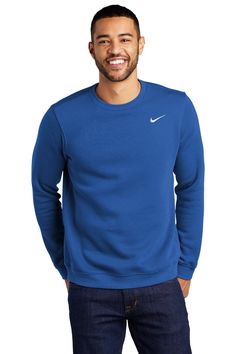 Nike Club Fleece Crew Men's Sweater Size M Lapis Purplish Blue 839667-430 B15 Designed with brushed-back fleece for warmth and comfort, this premium sweatshirt is ideal for an active lifestyle. Features neck taping and saddle stitching for durability. Rib knit cuffs and hem. A contrast Swoosh design trademark is embroidered on left chest. Nike Club Fleece, Neck Taping, Nike Fleece, Custom Nikes, Nike Fashion, Work Wear Women, Men's Apparel, Active Lifestyle, Zip Sweatshirt