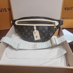 Brand New Louis-Vuitton High Rise Bumbag Monogram Beige Interior Luxury Beige Belt Bag For Travel, Louis Vuitton Bumbag Outfit, Luxury Beige Belt Bag With Removable Pouch, Louis Vuitton Black Bumbag Outfit, Louis Vuitton High Rise Bumbag, Lv Teddy Bumbag, Louis Vuitton Bandeau On Bag, Vintage Inspired Handbags, Emma Fox