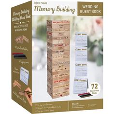 the wooden memory building guest book is open and ready to be used as a wedding guest book