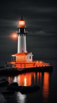 a light house sitting on top of a body of water