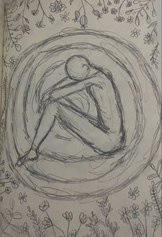 a drawing of a person sitting in a circle