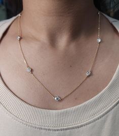 This is a beautiful diamond by the yard necklace with Lab Grown Diamonds. It has 5 diamonds set in real solid 14Kt Gold. You can choose if you want 14Kt White Gold, 14Kt Yellow Gold or 14Kt Rose Gold.  We have a lot of beautiful jewelry with natural diamonds.  If any listing states "diamond" then it is a natural diamond. If the listing states "Lab Grown" it is a Lab Grown diamond. This is the perfect gift for mom, wife, fiancee, girlfriend, valentine, daughter, family or friend. It is a special Diamond By The Yard, Gold Diamond Necklace, Perfect Gift For Mom, 14kt Gold, Last Minute Gifts, Mother Day Gifts, Lab Grown, Lab Grown Diamonds, Favorite Jewelry