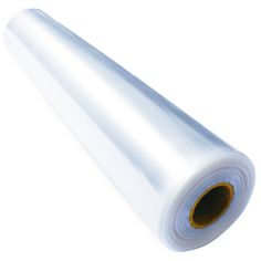 a roll of clear plastic film on a white background