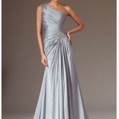 Dresses | One Shoulder Platinumsilver Gown | Poshmark Grey Evening Dresses, Mermaid Evening Gown, Wedding Reception Dress, Dress One Shoulder, فستان سهرة, Mermaid Evening Dresses, Reception Dress, Mermaid Fashion, Stylish Wedding