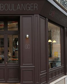 the entrance to a cafe called boulanger