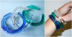 two pictures showing different types of dental instruments on the wrist, one with braces attached to it