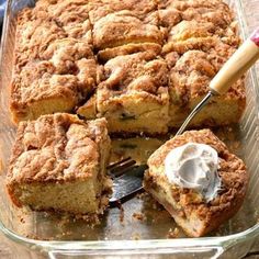 a glass baking dish filled with baked goods