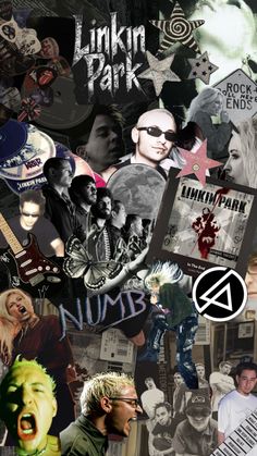 a collage of various pictures with the words linkin park on it and an image of