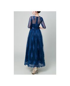 Get 10% off now! Buy elegant blue lace maxi party dress with illusion sleeves at cheap price online. Free stable shipping and pro custom service since 2009. Floor-length Evening Dress With Lace Sleeves For Prom, Lace Maxi Dress With Sheer Bodice For Prom, Floor-length Lace Dress For Banquets, Blue Lace Evening Dress For Summer, Party Evening Dress With Lace Sleeves, Floor-length Lace Maxi Dress For Banquet, Floor-length Lace Dress For Party, Blue Lace Dress For Prom Season, Blue Maxi Dress For Wedding Party Season