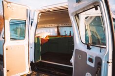 an open van door showing the inside and outside