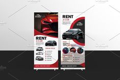 a car rental roll up banner on a black and white background with an image of a car