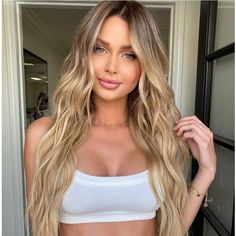 HAIRCUBE Long Curly Blonde Wigs for Women Ombre Blonde Long Wavy Wig Middle Part 7445026818841  eBay Espresso Highlights, Ash Blonde Hair Balayage, Blond Hairstyles, Wig Middle Part, Blonde Shades, Long Wavy Wig, Blonde Wigs, Long Hairstyle, Caramel Balayage