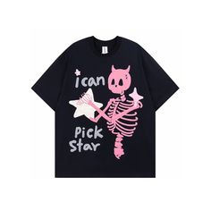 DESCRIPTION Ready for an adventure? Show off your daring nature with the I Can Pick Star T-shirt. With a skeleton front print and a devil tail back print, this unisex t-shirt is bold and eye-catching. Wear it with confidence and embrace your ability to conquer the stars! Washing instructions: machine wash cold. set washer to gentle cycle. air dry only. do not bleach FEATURES Made from a super soft blend of cotton and polyester Soft-touch water-based screen print Unisex fit NOTE: Please refer to Luxury Jacket, Tees Design, Tshirt Business, Star T Shirt, Graffiti Designs, Skeleton Print, Looks Black, Poster Retro, Skull Tshirt