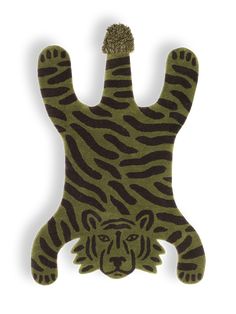 an animal rug with a tiger design on it's face and paws, in the shape of a hand