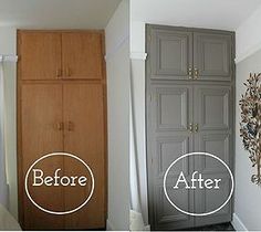 the before and after pictures show how to paint an armoire