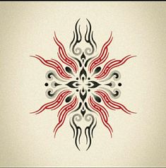 an artistic design with red and black lines on white paper, in the shape of a flower