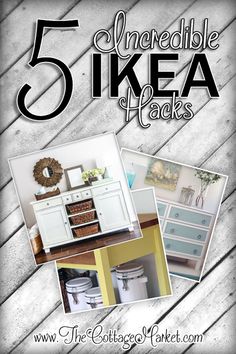 five incredible ikea hacks from the cottage at lakenwood, with pictures of furniture and decor