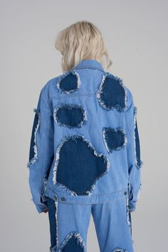 Blue Cow Print, Cow Print Design, Grunge Jacket, Demin Jacket, Blue Cow, Milk It, Festival Jacket, Western Women