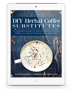 a tablet with the title diy herb coffee subtitues on it and an image of a cup of coffee