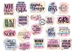 some type of stickers with different phrases