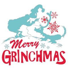 a christmas card with the words merry grinmas written in red and blue on a white background