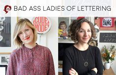 two women who are smiling for the camera and one is wearing a black shirt with red lettering on it