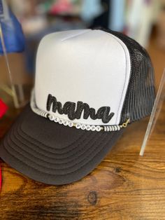 Custom School Spirit Trucker Hat – Hissy Fit Boutique Hat Patches Ideas, Mom Trucker Hats, Cute Trucker Hats With Patches, Trucker Hat Chain Diy, Hat Patches Design, Personalized Trucker Hat, Mama Trucker Hat, Trucker Hat Chain, Vinyl Trucker Hats