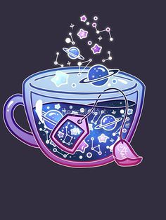 a cup filled with liquid and stars