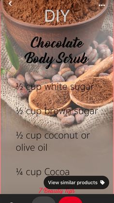 Diy Sugar Scrubs, Diy Body Scrubs, Chocolate Body Scrub, Natural Body Scrub