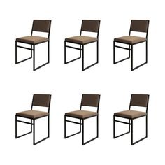 six chairs with brown upholstered back and seat cushions, set of four in various sizes