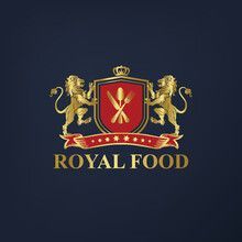 the royal food logo is shown on a dark blue background with gold trimmings