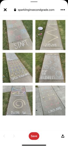 the sidewalk has chalk writing on it and is being used to teach children how to write numbers