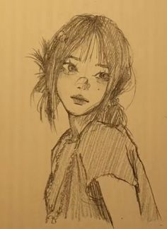 a pencil drawing of a girl with short hair