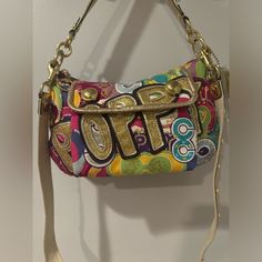 Coach 15325 Multi Colored Poppy Groovy Signature Canvas Handbag Purse Nwot Multicolor Shoulder Bag With Gold-tone Hardware, Signature Canvas, Canvas Handbags, Handbag Purse, Multi Colored, Poppies, Bag Lady, Purse, Womens Sizes