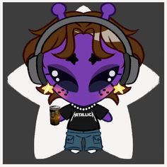 a cartoon character with headphones on holding a beer in front of her face and wearing headphones