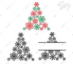 a christmas tree with snowflakes on it and the word merry written in red, green