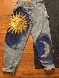 Jean Diy, The Sun And Moon, Painted Denim, Painted Clothes