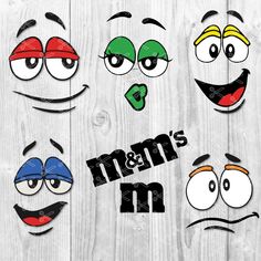 the faces of different cartoon characters are drawn on wood planks with text that says mom's m