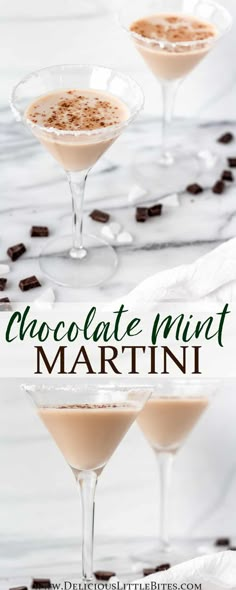 three martini glasses filled with chocolate mint martini