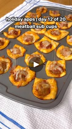 mini meatball cupcakes sitting on top of a baking pan with the words holiday app