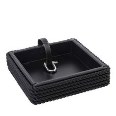 a black square box with a handle on the inside and an empty container in the middle