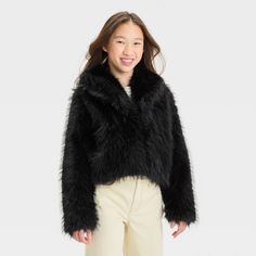 Your child will adore the cozy warmth and stylish look of this Short Faux-Fur Jacket from art class™. Made from midweight recycled polyester, this faux-fur jacket is fashioned in a solid shade. Tailored in a short-length silhouette, it's finished with an elaborate collar neckline, open front and long sleeves. art class™: One-of-a-kind looks for the one and only you. Short Faux Fur Jacket, Ribbed Leggings, Flare Leggings, Girls Leggings, The One And Only, Faux Fur Jacket, Pull On Pants, Art Class, Fur Jacket